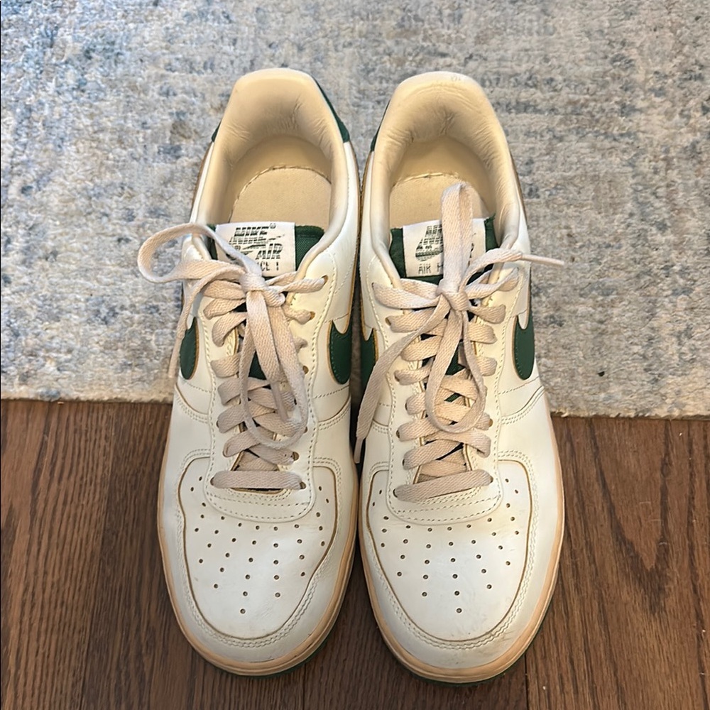 White and Green Nike Air Force Sneakers